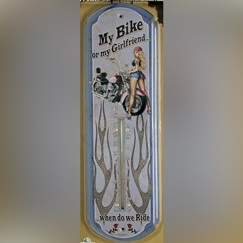 Nostalgic My Bike or My Girlfriend Metal Thermometer